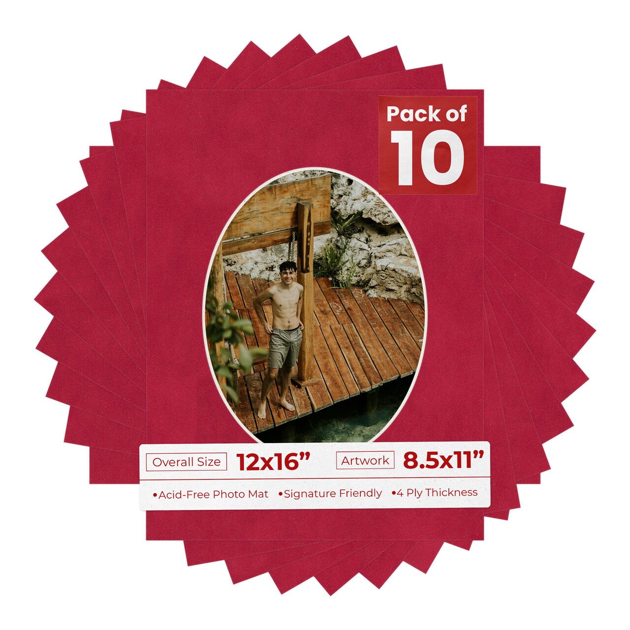 Red Suede Mat Board for 12x16 Frames - Oval Opening for 8.5x11 Photos